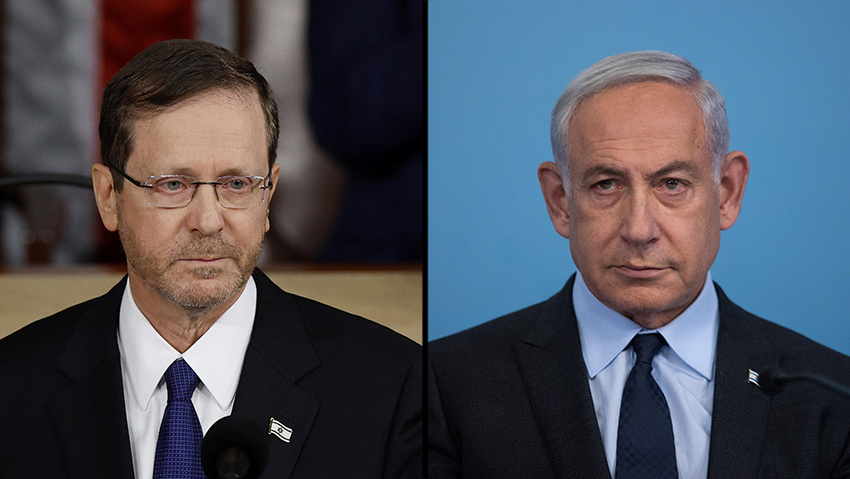 נתניהו והרצוג (צילום:Chip Somodevilla /Getty Images, אלכס קולומויסקי ) יצחק הרצוג , ביבי בנימין נתניהו