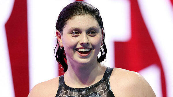 Claire Weinstein reacts after winning the Women's 200 Meter Freestyle Final on day two of the Phillips 66 National Championships at Indiana University Natatorium on June 28, 2023 in Indianapolis, Indiana