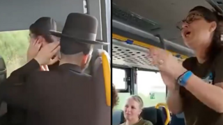  נשים בארגון אחים לנשק שרות בקולי קולות באוטובוס יחד עם חרדים, ובתגובה החרדים מכסים את אוזניהם