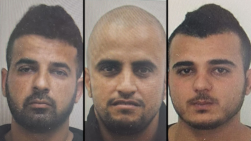 הנאשמים ברצח, מימין לשמאל: סעיד, הישאם ושאדי סעיד אחמד, הישאם מורייחי, שאדי אבו אל סראיה