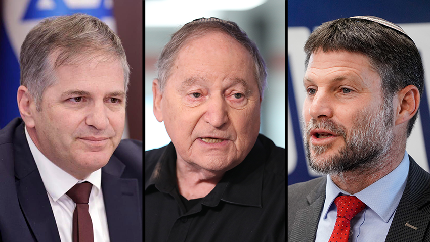 שר האוצר סמוטריץ', יו"ר ארגון המורים ארז ושר החינוך קיש (צילום: מארק ישראל סלם, הדר יואביאן , שלו שלום ) ישיבת הממשלה