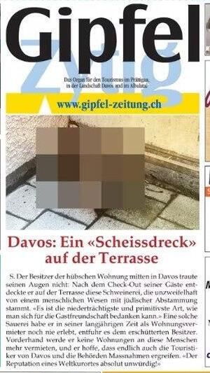 A 'shit stain' on the balcony - Gipfel Zeitung front page 