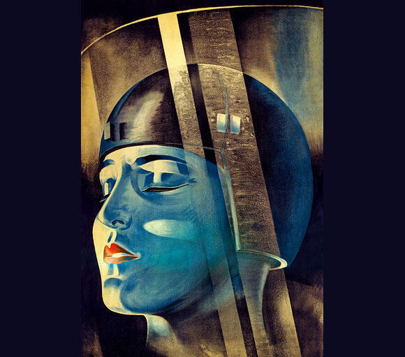 A robotic female figure featured in the movie poster for Metropolis, 1927 