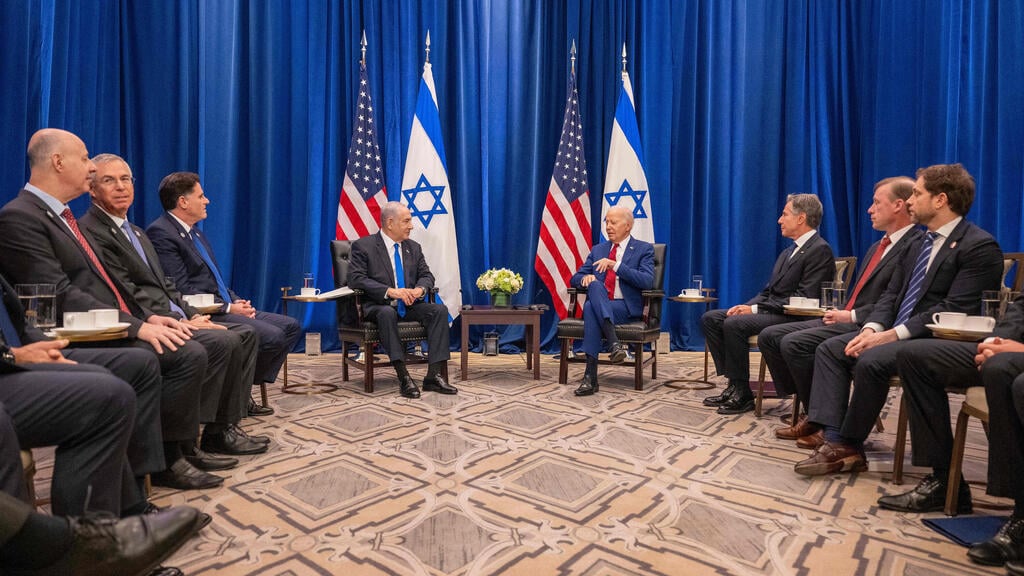 צילום: Jim WATSON / AFP ראש הממשלה בנימין נתניהו פגישה עם נשיא ארה"ב ג'ו ביידן בניו יורק