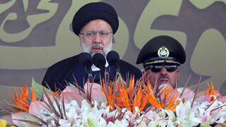 Iranian President Ebrahim Raisi at the military parade marking the anniversary of the Iran Iraq war 