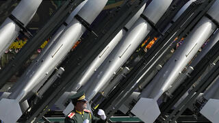 Iranian drones during a military parade in Tehran on Friday 