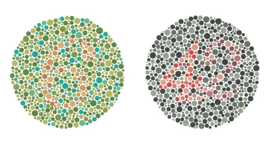 Anyone who is not color blind will see the number 6 on the left and the number 42 on the right. The Ishihara test