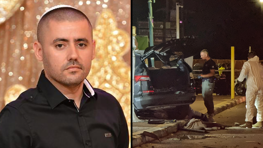 הנרצח אדיר איבגי והרכב בזירת הפיצוץ (צילום: שמוליק דודפור) הנרצח אדיר איבגי והרכב בזירת הפיצוץ