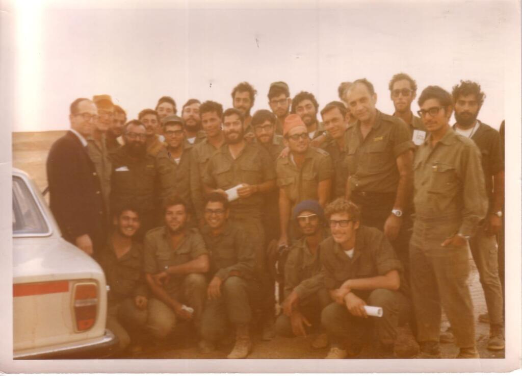 Rabbi Lichtenstein and Rabbi Amital visiting soldiers on the front (Photo: Courtesy of Yoel Weiss) ...