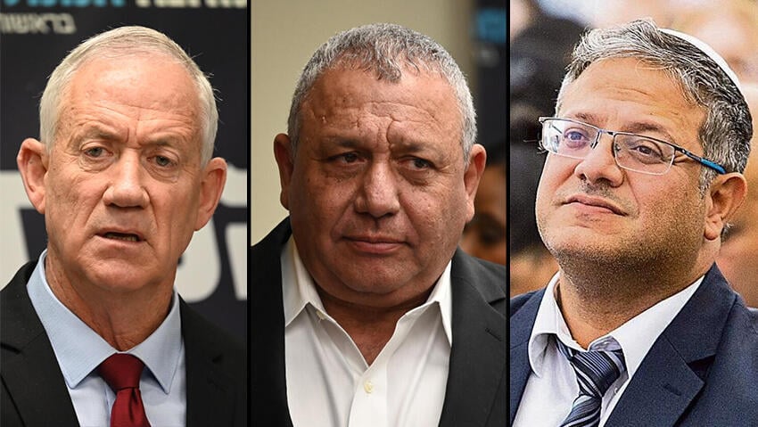 בן גביר על גנץ ואיזנקוט: "לא הפגינו יכולות שמצדיקות הישענות עליהם" (צילום: אלכס קולומויסקי, יואב דודקביץ') איתמר בן גביר גדי איזנקוט בני גנץ