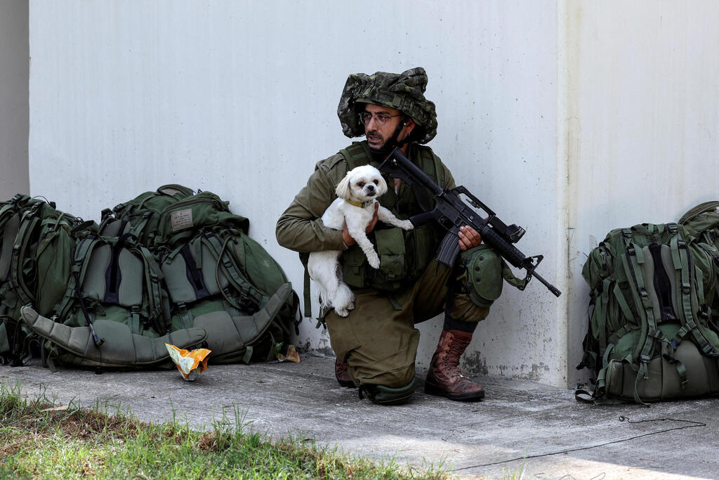 חייל עם כלב בכפר עזה