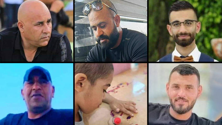 קורבנות ערבים מ-7 באוקטובר. מימין למעלה, עם כיוון השעון: עווד דראושה, עבד אלרחמן אלזיאנה, יזן אבו ג'אמע, מוסא אבו סבילה, עבד אלכרים נסאסרה ואוסאמה אבו עסא עבד אלרחמן אלזיאנה ז"ל