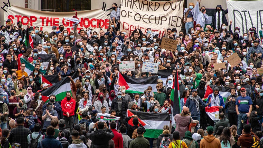 Pro Palestine demonstrators at Harvard University (Photo: Joseph Prezioso / AFP) הפגנות פרו פלסטיניות בהרווארד