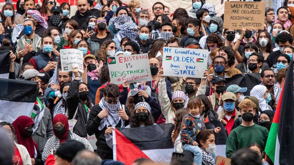 Pro-Palestinian protest at Harvard University (Photo: Joseph Prezioso / AFP) הפגנות פרו פלסטיניות בהרווארד