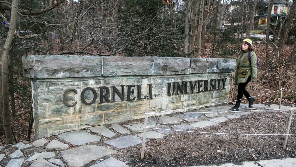 Cornell's main administration building was vandalized with anti-Israel graffiti (Photo: Andres Kudacki / AP) Cornell University