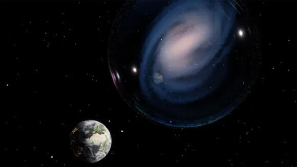 פס כוכבים שהקדים את זמנו. הדמיה אמנותית של גלקסיית ceers-2112, עם שני הקצוות של פס הכוכבים זוהרים בשוליה