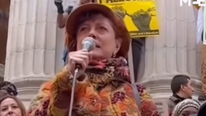 סוזן סרנדון בהפגננה הפרו-פלסטינית בניו יורק