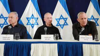 מסיבת עיתונאים של ראש הממשלה בנימין נתניהו, שר הביטחון יואב גלנט ובני גנץ יו"ר המחנה הממלכתי