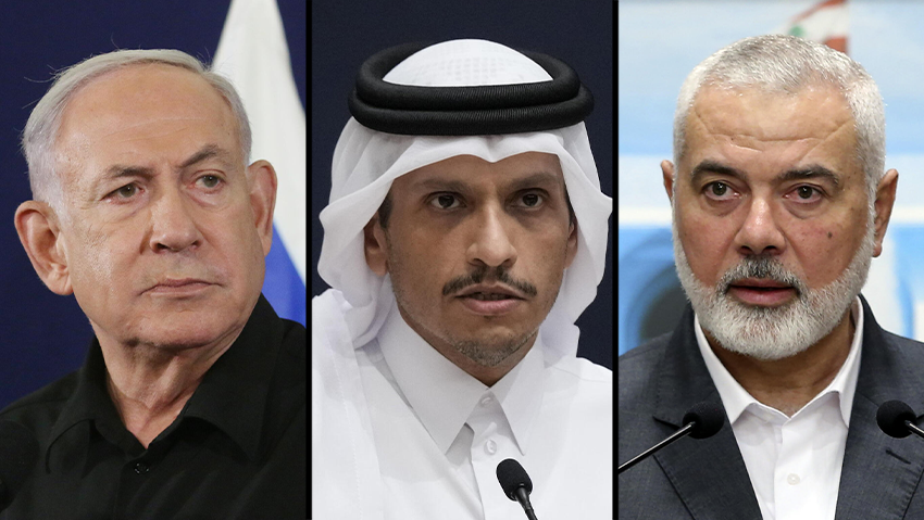 İsmail Haniyeh, Muhammed bin Abdul Rahman Al Thani ve Binyamin Netanyahu