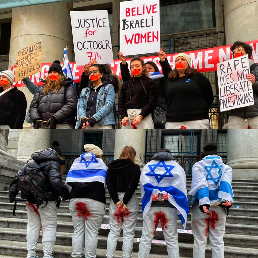 Protest in Canada over silence of women's organizations on sexualized violence against Israeli women on October 7 הפגנה בקנדה נגד שתיקת ארגוני הנשים הבינלאומיים על הזוועות שביצעו מחבלי חמאס ב-7 באוקטובר