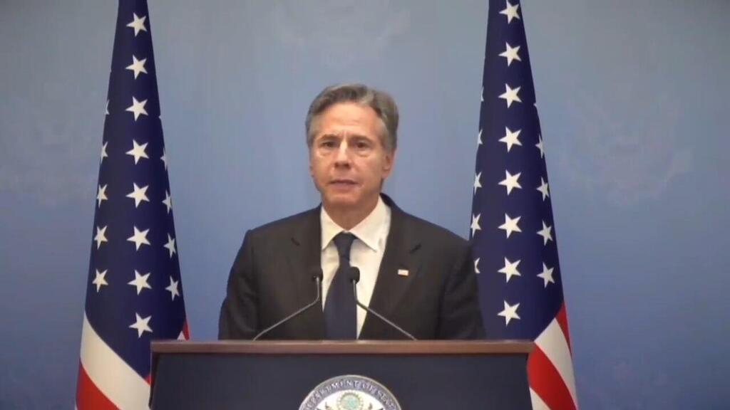 Antony Blinken speaking to reporters on Thursday (Photo: U.S. Embassy Jerusalem ) הצהרתו של אנתוני בלינקן, מזכיר המדינה האמריקני בביקורו בישראל