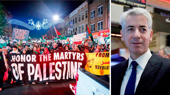 Pro-Palestine rally, David Akerman (Photo: Kena Betancure / AFP, Richard Drew / AP) Pro-Palestine rally, David Akerman