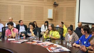  משפחות החטופים בועדת הכספים בכנסת - עופרי ביבס,  נועם אלון, יפעת זיילר, אסתר בוכשטב