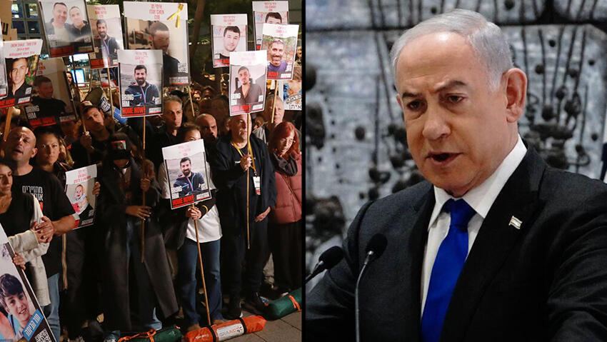 Families of the hostages demonstrate calling for their release; Prime Minister Benjamin Netanyahu (Photos: Shiloh Shalom, Dana Kopel) בנימין נתניהו הפגנה משפחות חטופים