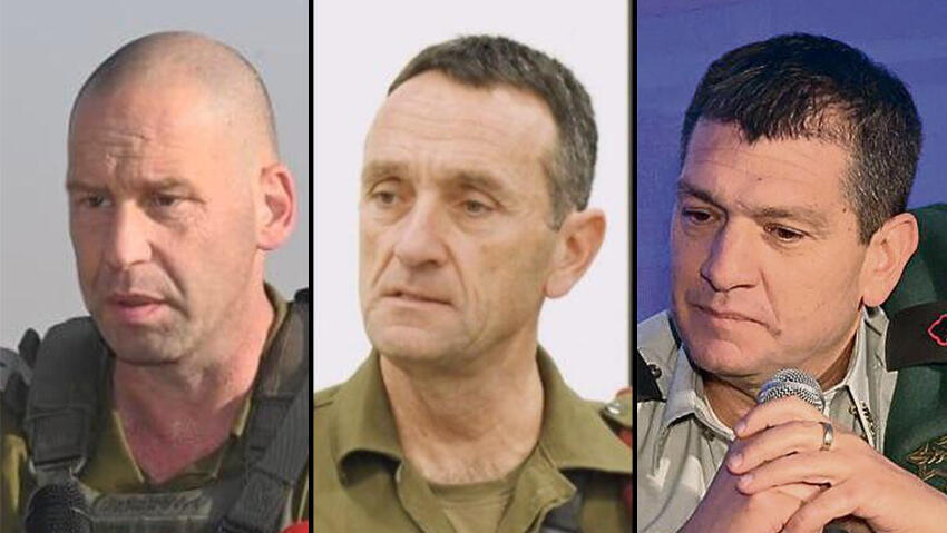 ראש אמ"ן אהרון חליוה, הרמטכ"ל הרצי הלוי ומפקד פיקוד דרום ירון פינקלמן (צילום: מוטי קמחי, דובר צה"ל, הרצל יוסף) אהרון חליוה הרצי הלוי ירון פינקלמן