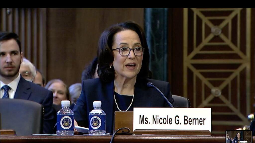 Nicole Berner during her confirmation hearing in the Senate ניקול ברנר