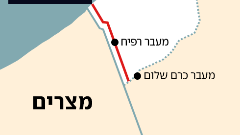 מפה עם ציר פילדלפי - מעבר רפיח ומעבר כרם שלום