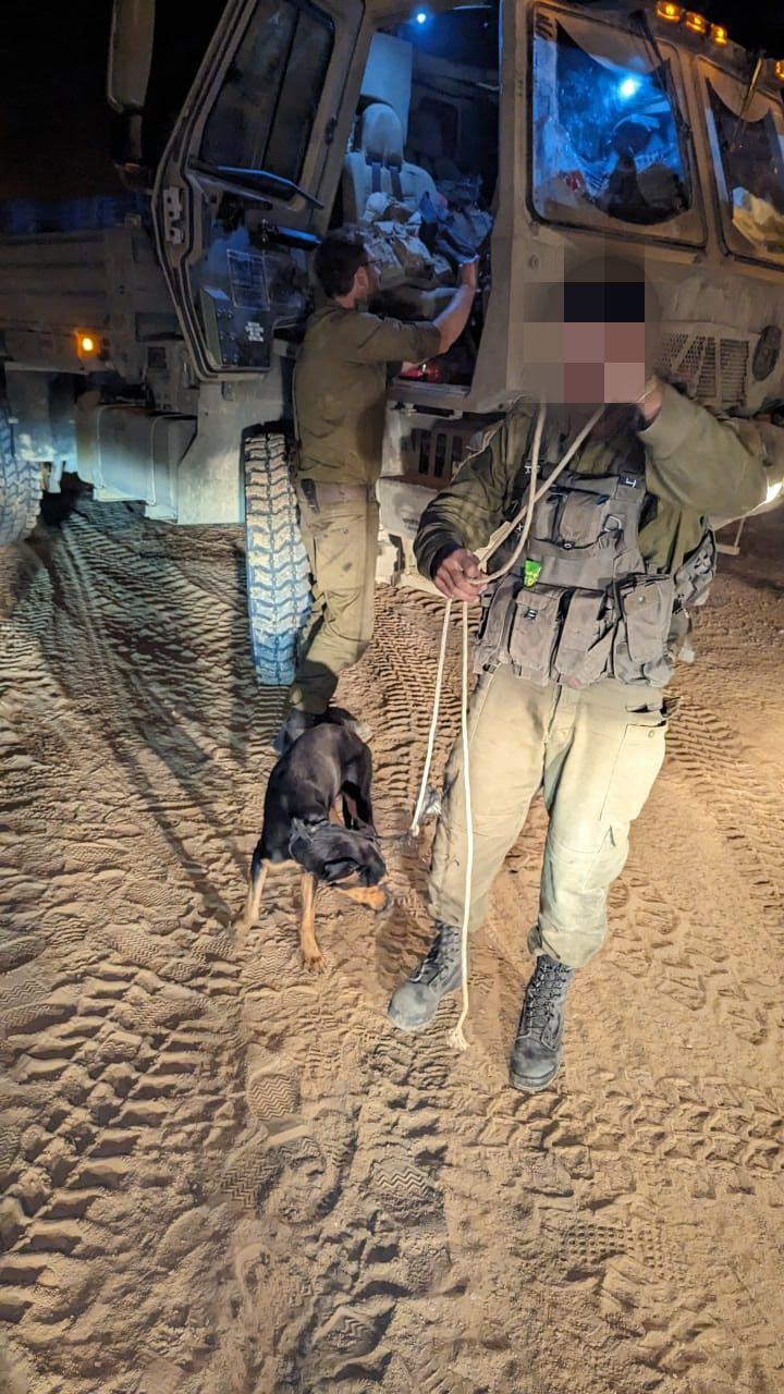 נובה עם הלוחמים ברצועת עזה (צילום: באדיבות חיים בשביל החי) נובה עם הלוחמים ברצועת עזה