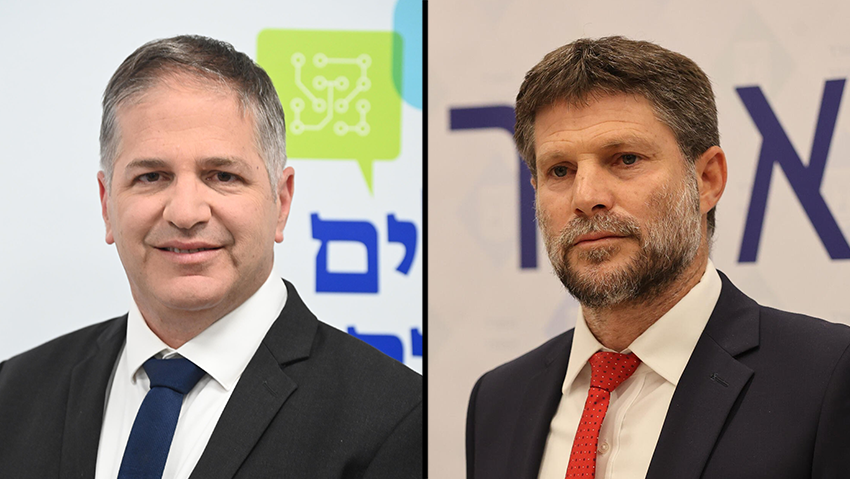 סמוטריץ' וקיש, שהודיע שיתנגד לתקציב המוצע (צילום: יאיר שגיא, אלכס קולומויסקי) בצלאל סמוטריץ' ויואב קיש
