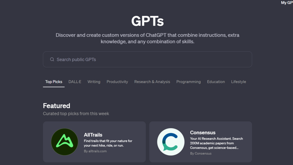 חנות ה-GPTs של OpenAI. עובדים מוותרים על כלי AI שיכולים לסייע בעבודתם (צילום מסך: אתר OpenAI) חנות ה-GPTs של OpenAI