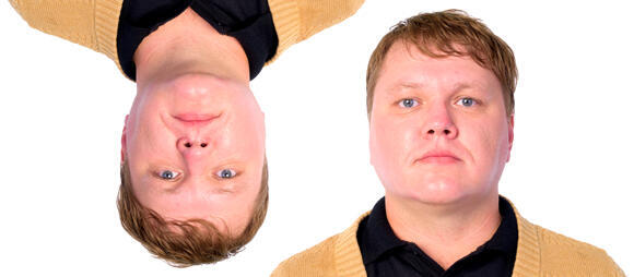 Which face looks thinner? Images of the same person, upright and inverted (Photo: Shutterstock, Ranta Images) Which face looks thinner? Images of the same person, upright and inverted
