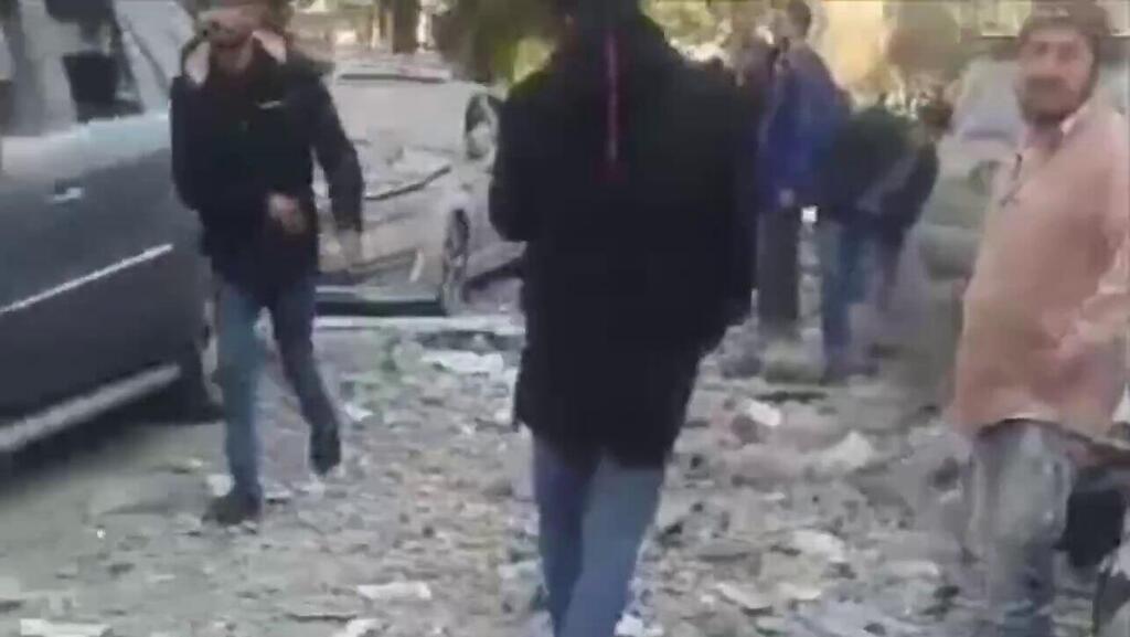 Aftermath of a strike attributed to Israel on a building in Damascus דמשק
