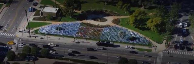 Display of 1,400 flags commemorating victims of Hamas massacre, on display in Beverly Hills 