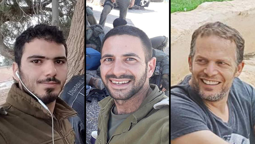Major (res.) Netzer Simchi, Captain (res.) Gavriel Shani, Warrant officer (res.) Yuval Nir
<br> יובל ניר, גבריאל שני, נצר שמחי