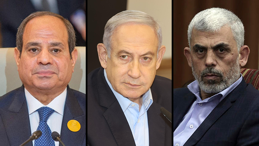 יחיא סינוואר, ראש הממשלה בנימין נתניהו, נשיא מצרים עבד אל-פתאח א-סיסי 