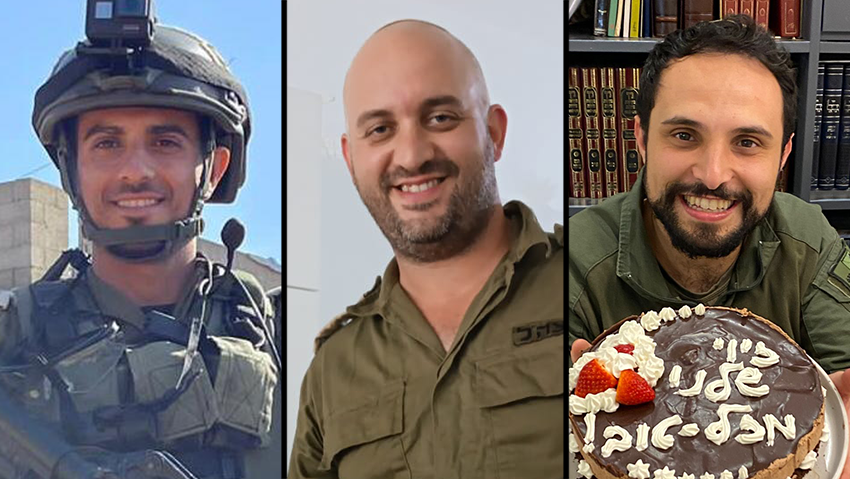 Maj. (res.) Yair Cohen, Lt. Col. (res.) Netanel Yaacov Elkouby and Sgt. First Class (res.) Ziv Chen (Photo: IDF Spokesperson's Unit) Maj. (res.) Yair Cohen, Lt. Col. (res.) Netanel Yaacov Elkouby and Sgt. First Class (res.) Ziv Chen