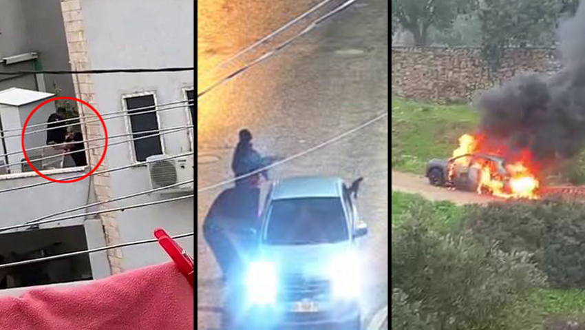מימין לשמאל: רכב שרוף ששימש לרצח בדיר חנא, חמושים בטייבה והירי היום ברהט אירוע ירי ברהט