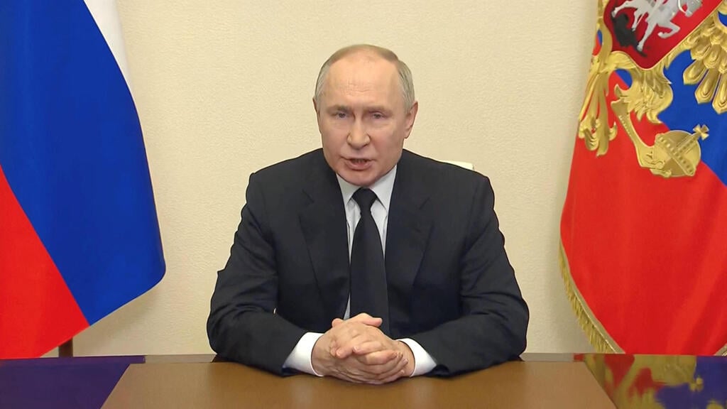 Putin address after deadly terror attack on Moscow (Photo: Kremlin.ru via Reuters ) נשיא רוסיה ולדימיר פוטין
