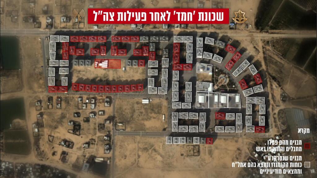 הסריקות בחמד (צילום: דובר צה"ל) אינפוגרפיקה של סריקת האיתורים בשכונת חמד בה פעלו לוחמי עוצבת הקומנדו בהיתקלויות עם מחבלים