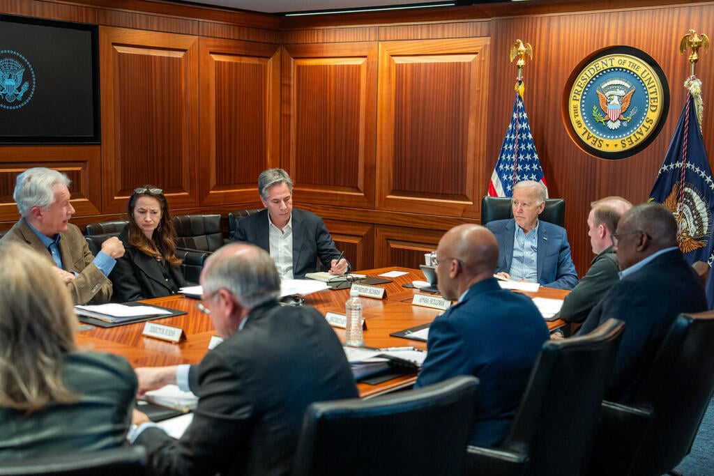 Biden and his team during the Iran attack ג'ו ביידן ואנתוני בלינקן בכינוס מועצת הביטחון הלאומית של הבית הלבן