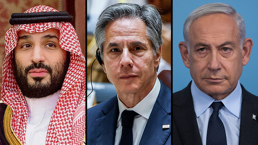 Saudi Crown Prince Mohammed bin Salman, US Secretary of State Antony Blinken and Prime Minister Benjamin Netanyahu (Photo: Reuters, EVELYN HOCKSTEIN / POOL / AFP, Alex Kolomoisky) בנימין נתניהו מוחמד בן סלמאן אנתוני בלינקן