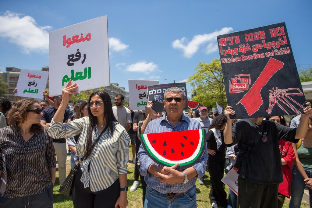 "צאו מעזה ורפיח". ההפגנה לציון הנכבה באונ' ת"א (צילום: עידו ארז) הפגנה לציון הנכבה באונ' תל אביב
