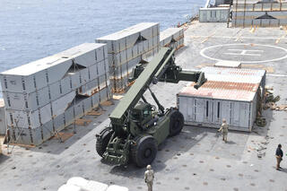 Construction of the floating pier to deliver humanitarian aid into Gaza 