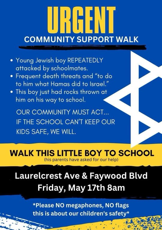 Community support walk (Photo: X) הקריאה ללוות את הנער לבית הספר