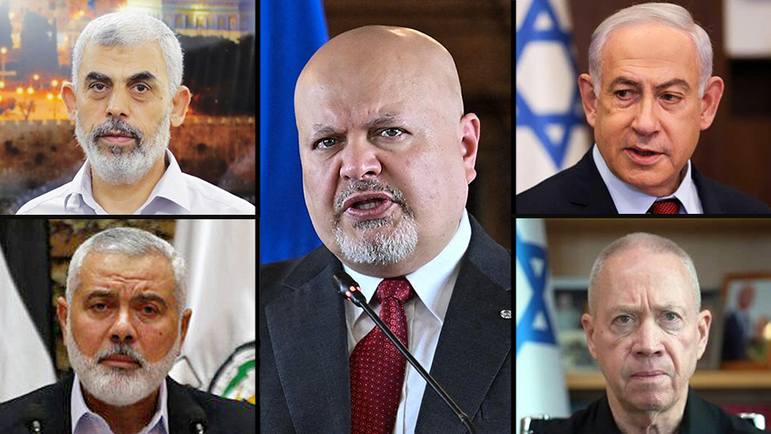 התובע ביקש צווי מעצר נגד נתניהו וגלנט - תוך שהוא שם אותם בשורה אחת עם מרצחי החמאס (צילום: יונתן זינדל, Luis ACOSTA / AFP, אלעד מלכה) בנימין נתניהו, יואב גלנט, קארים חאן, יחיא סינוואר, איסמעיל הנייה