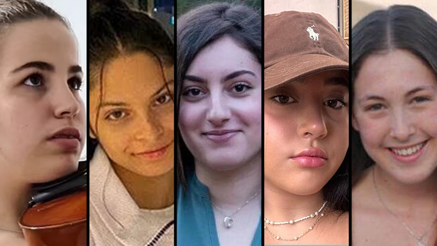 Female soldiers abducted from Nahal Oz base (from L-R): Agam Berger, Daniella Gilboa, Karina Ariev, Liri Albag and Naama Levy תצפיתניות שנחטפו בשבעה באוקטובר לרצועת עזה